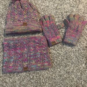 Zuppad Children's Hat Gloves Scarf Set,Girls Hat Beanie with Neck Warmer mittens